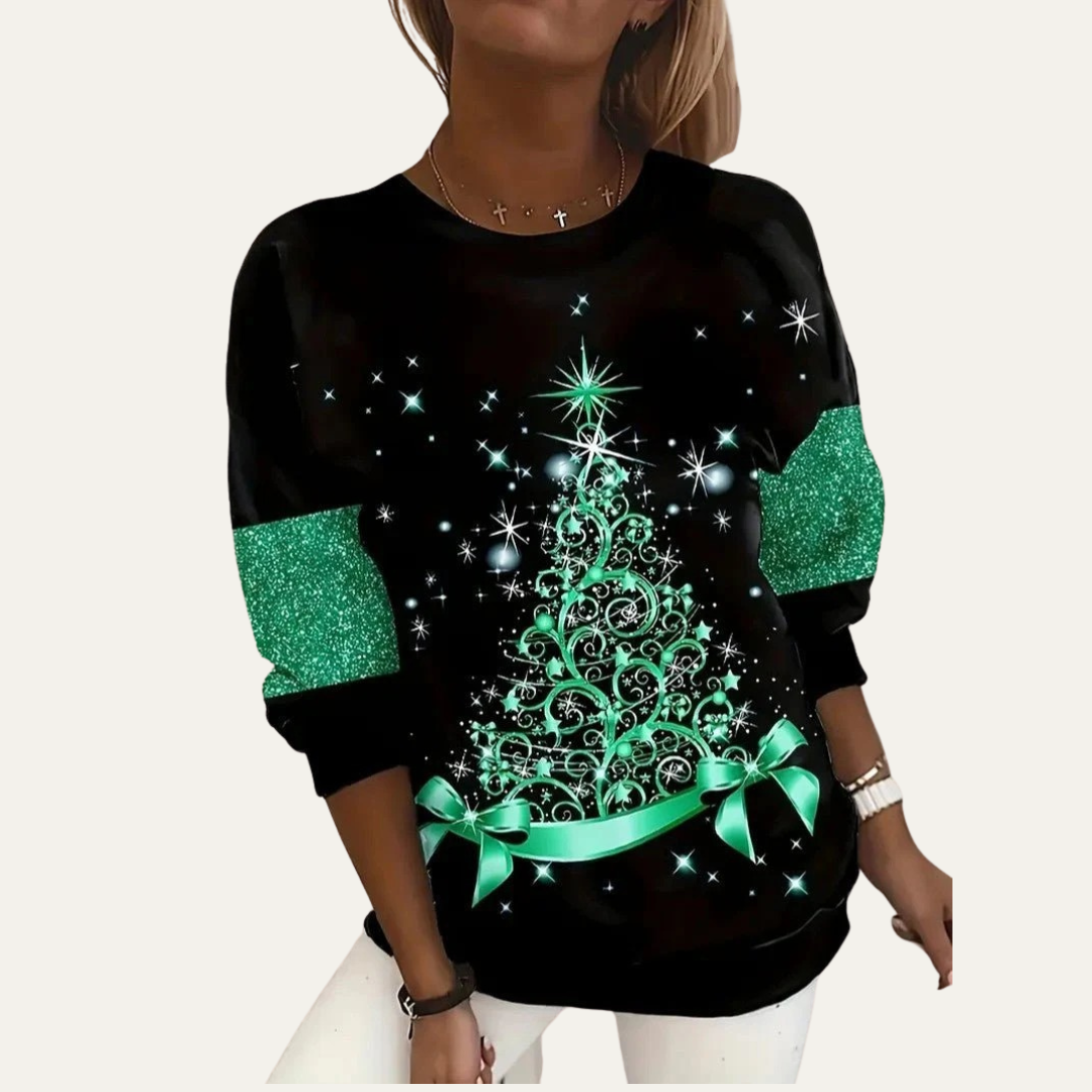 Sweat-shirt de Noël pour femme avec motif arbre étoilé