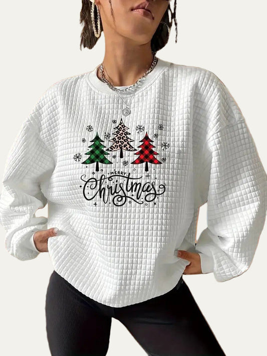 Sweat-shirt matelassé pour femme avec motif sapin de Noël