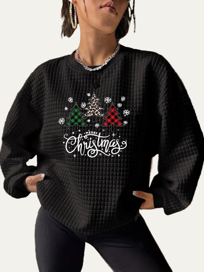 Sweat-shirt matelassé pour femme avec motif sapin de Noël