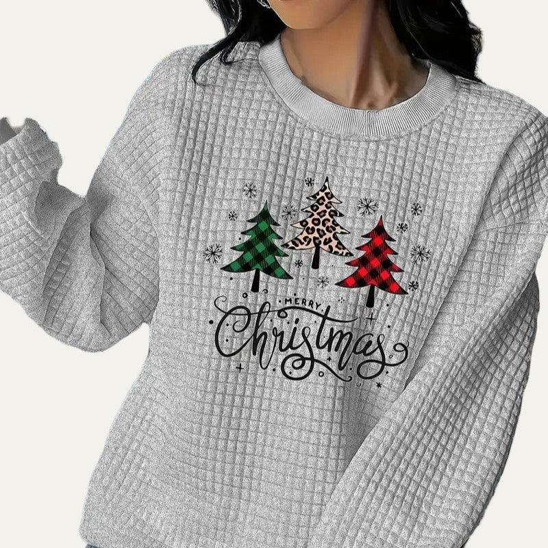 Sweat-shirt matelassé pour femme avec motif sapin de Noël