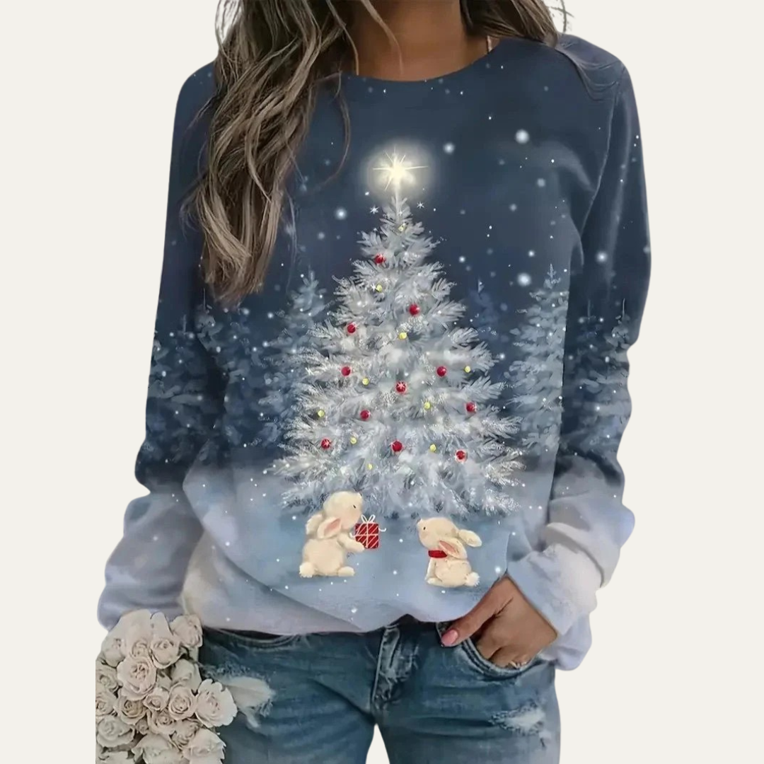 Sweat-shirt raglan pour femme avec sapin de Noël doré