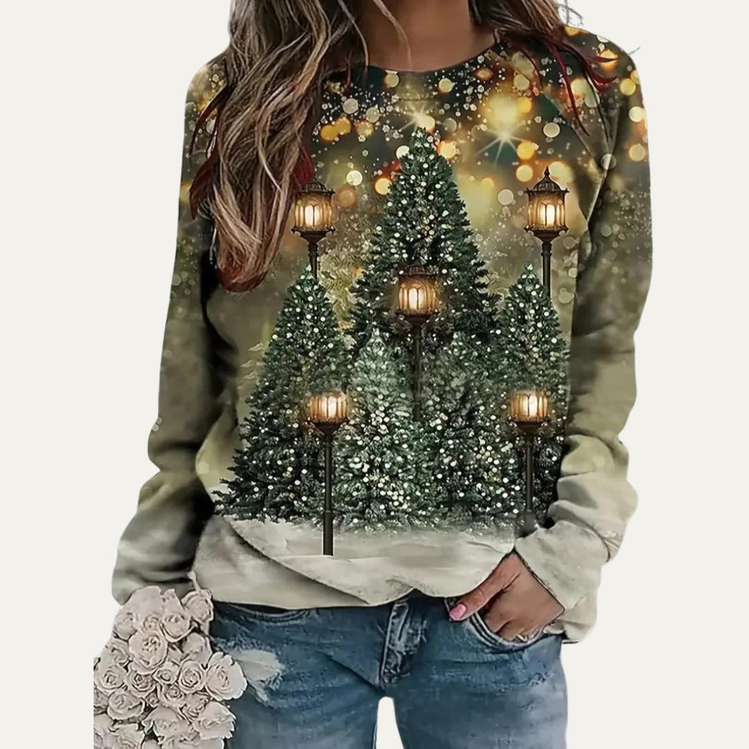 Sweat-shirt raglan pour femme avec sapin de Noël doré
