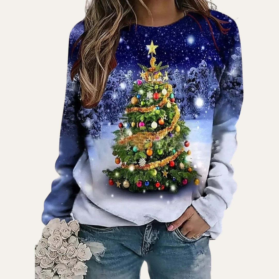 Sweat-shirt raglan pour femme avec sapin de Noël doré