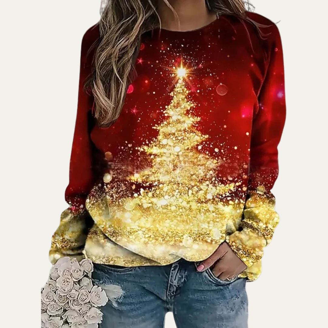 Sweat-shirt raglan pour femme avec sapin de Noël doré