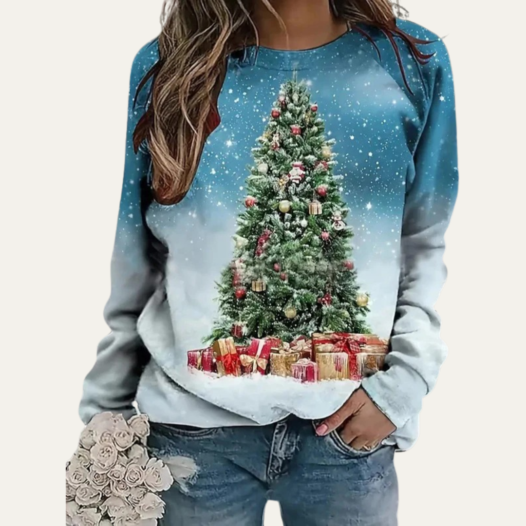 Sweat-shirt raglan pour femme avec sapin de Noël doré