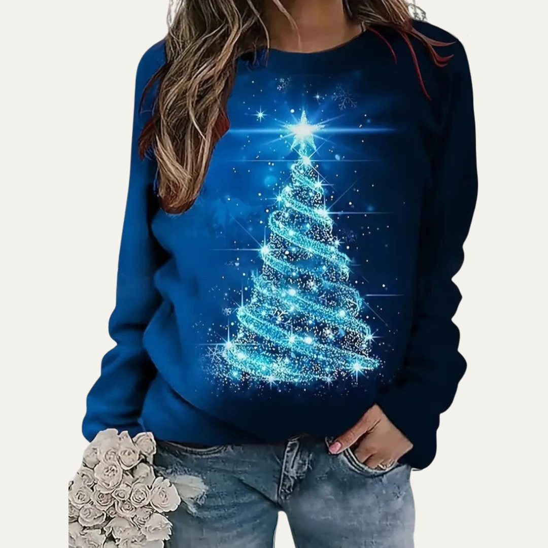 Sweat-shirt raglan pour femme avec sapin de Noël doré
