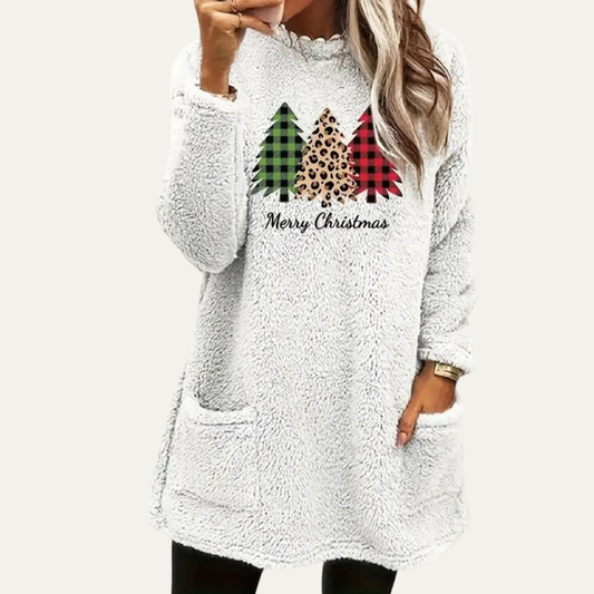 Top d'intérieur en sherpa duveteux à motif sapin de Noël pour femme