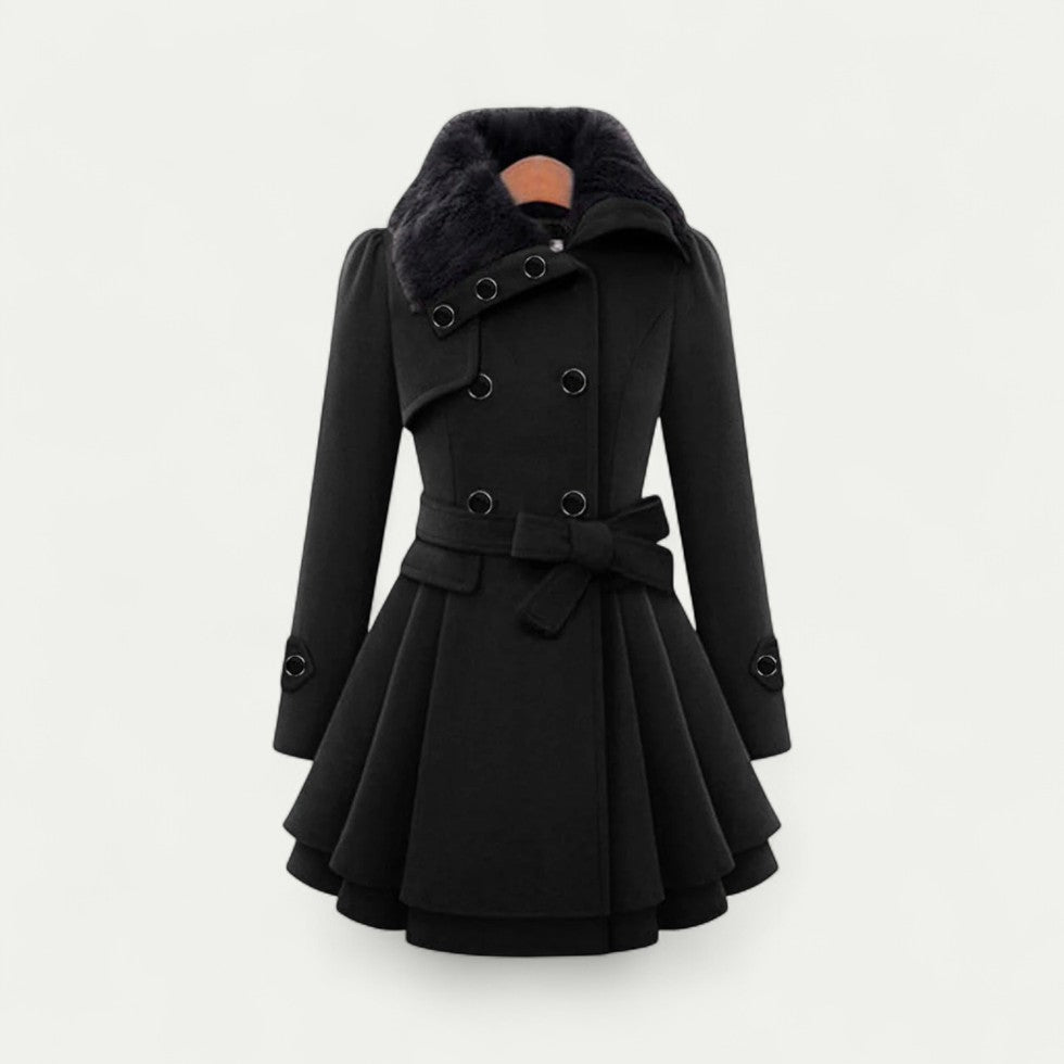 Trench-coat à col en peluche et ceinture pour femme