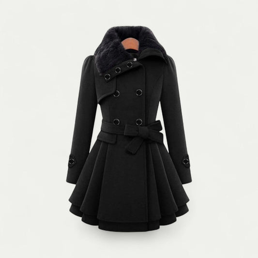 Trench-coat à col en peluche et ceinture pour femme