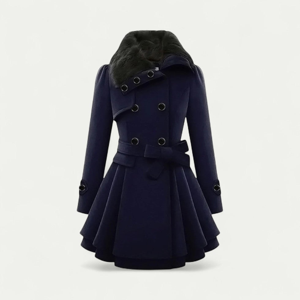 Trench-coat à col en peluche et ceinture pour femme