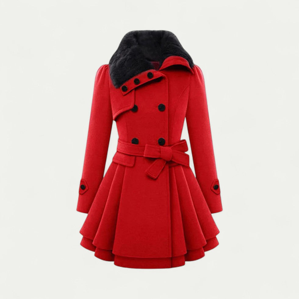 Trench-coat à col en peluche et ceinture pour femme
