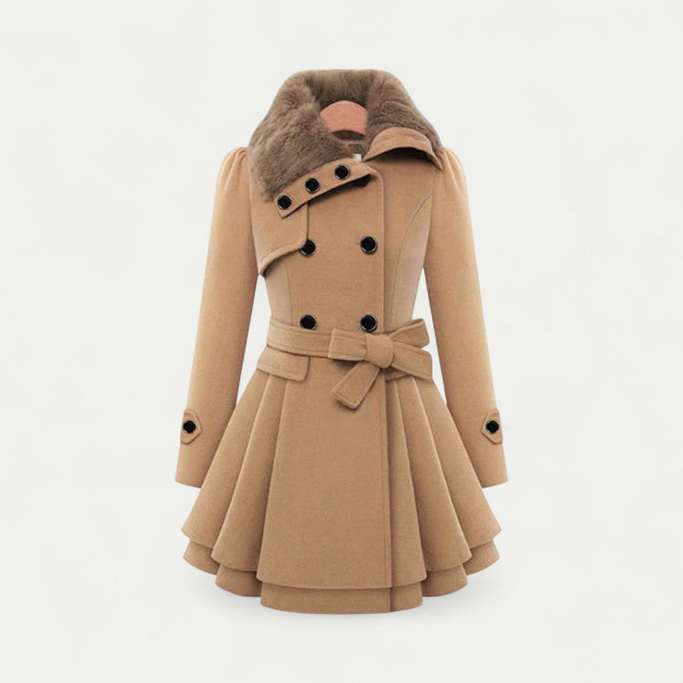 Trench-coat à col en peluche et ceinture pour femme