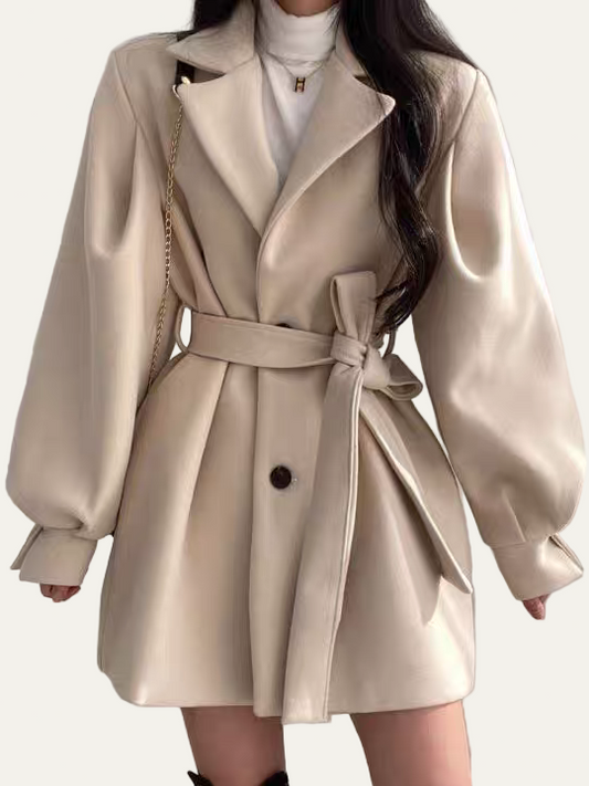 Trench-coat à manches bouffantes et ceinture pour femme