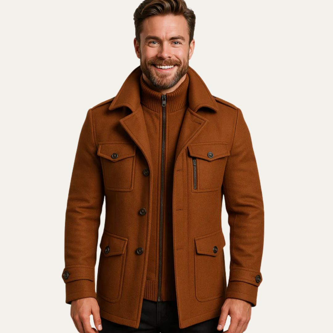 Trench-coat classique à col convertible pour homme