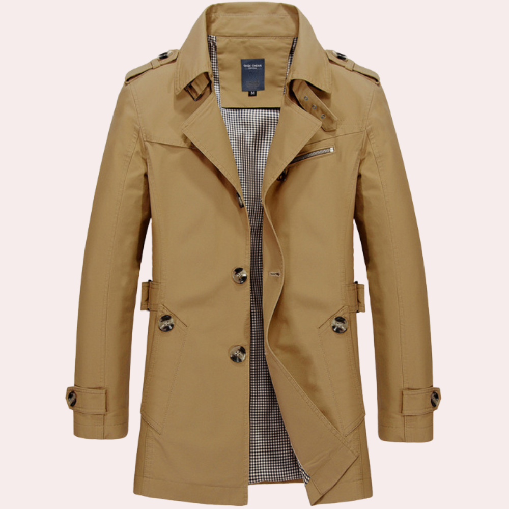 Trench-coat classique à simple boutonnage pour homme