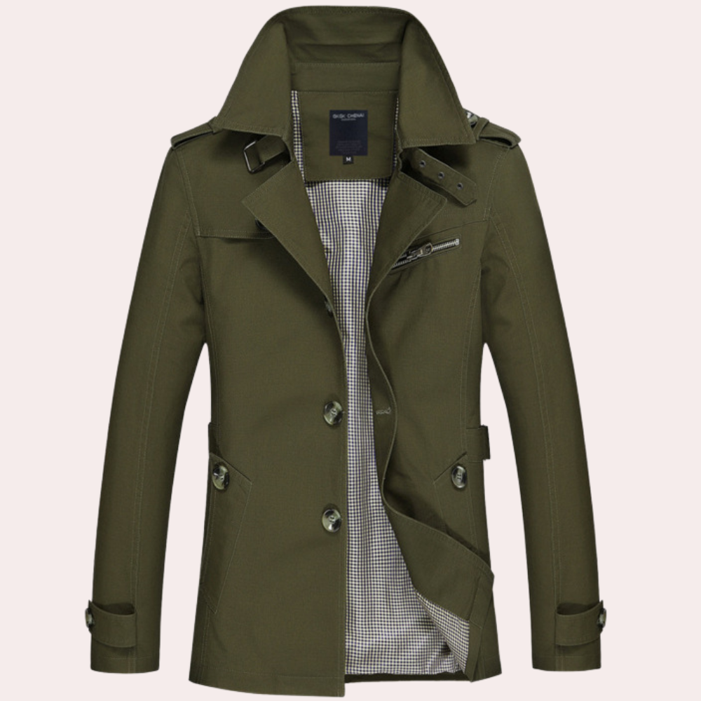 Trench-coat classique à simple boutonnage pour homme