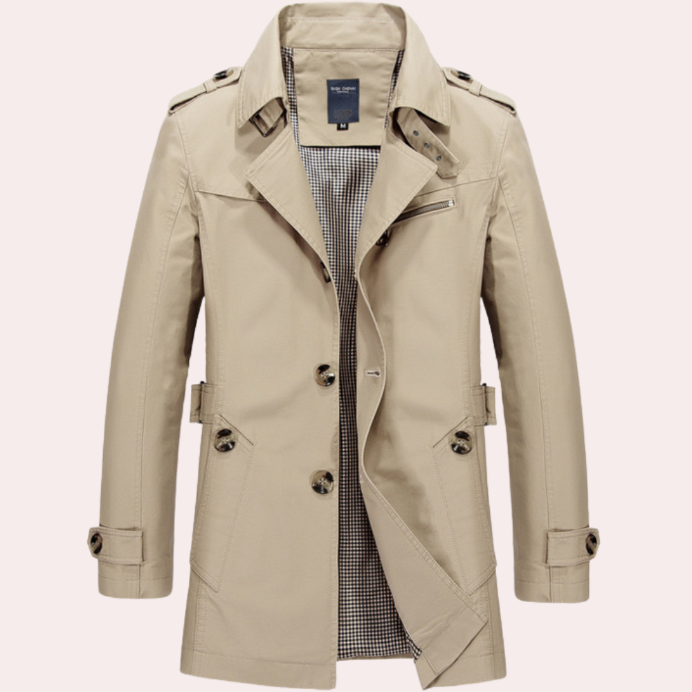 Trench-coat classique à simple boutonnage pour homme