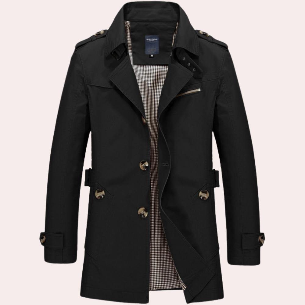 Trench-coat classique à simple boutonnage pour homme