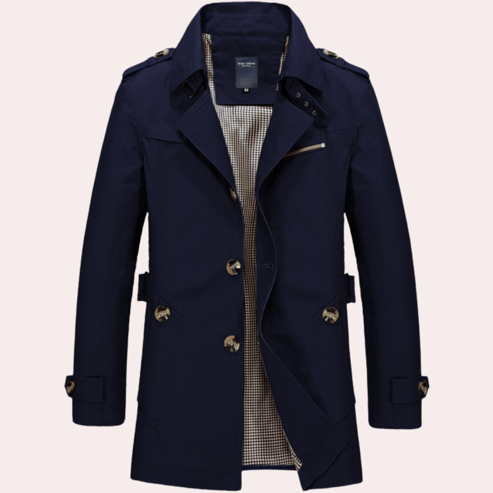 Trench-coat classique à simple boutonnage pour homme