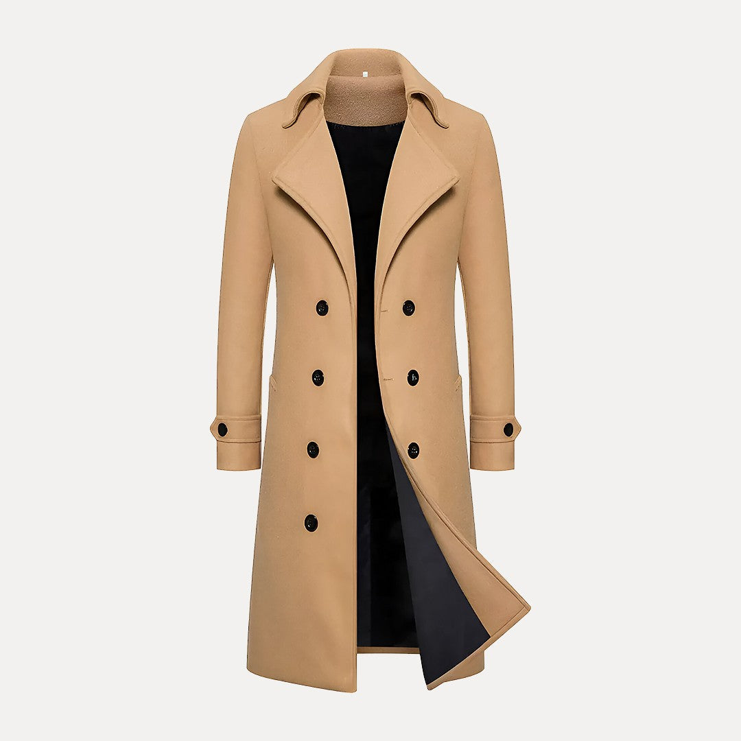 Trench-coat classique croisé en laine pour homme