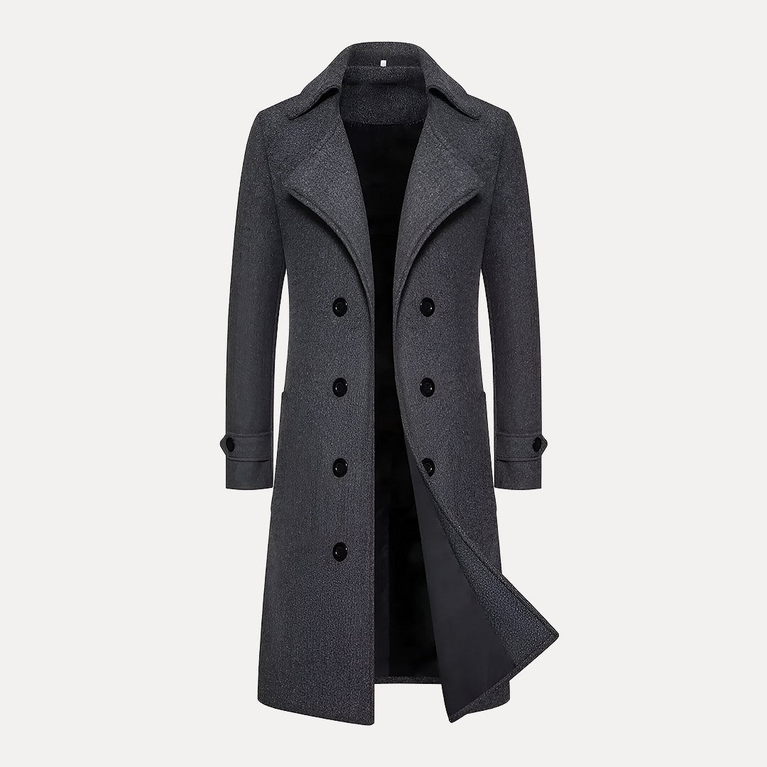 Trench-coat classique croisé en laine pour homme