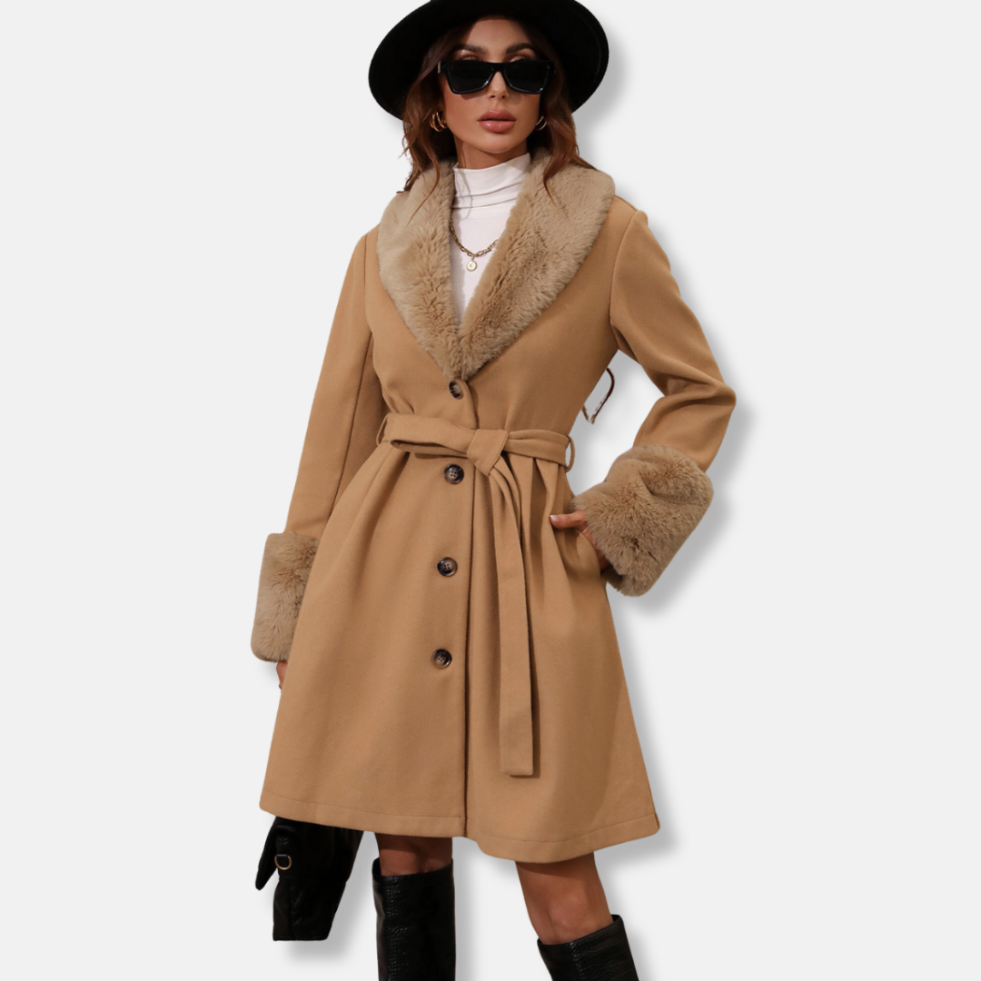 Trench-coat élégant à bordure en fourrure pour femme