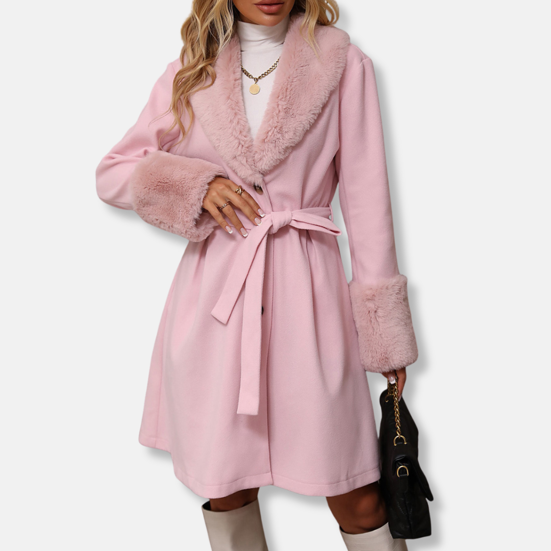Trench-coat élégant à bordure en fourrure pour femme