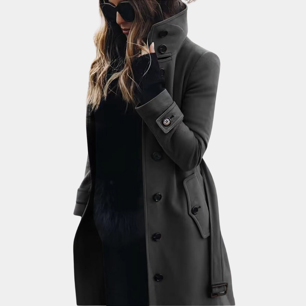 Trench-coat élégant à ceinture et col montant pour femme