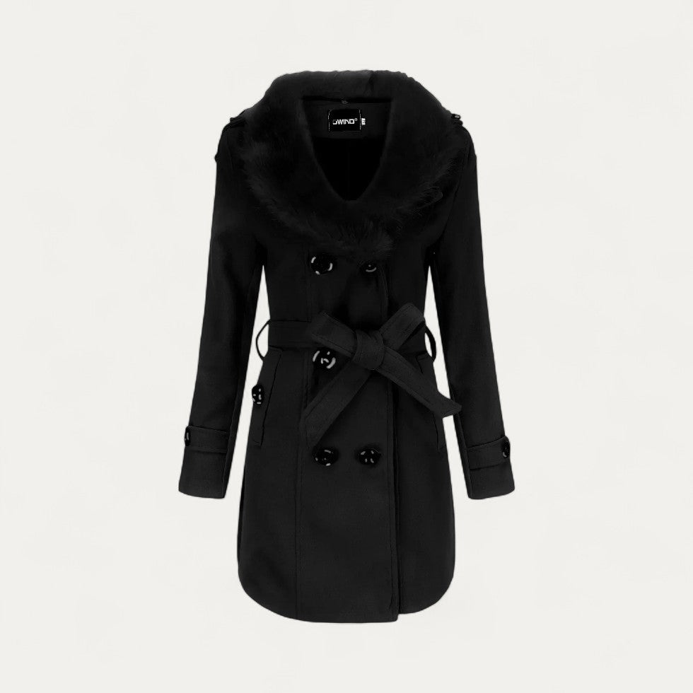 Trench-coat femme à col en fausse fourrure