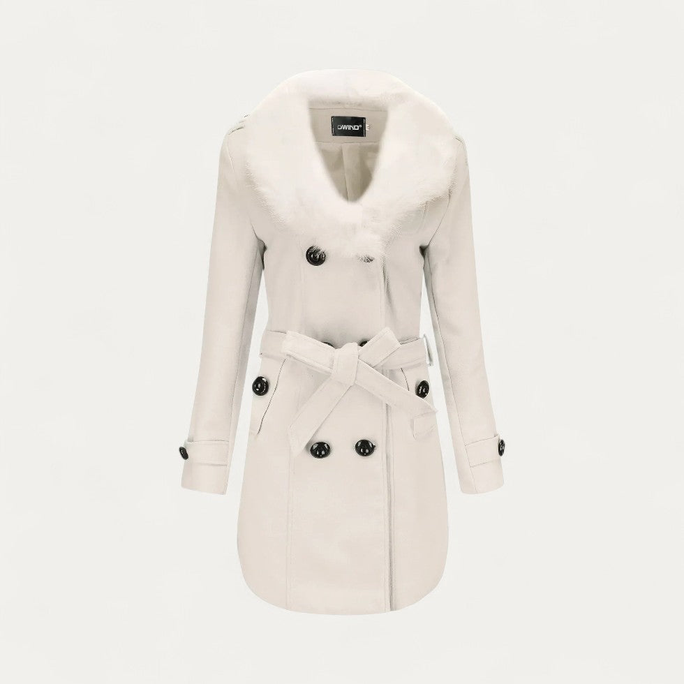 Trench-coat femme à col en fausse fourrure