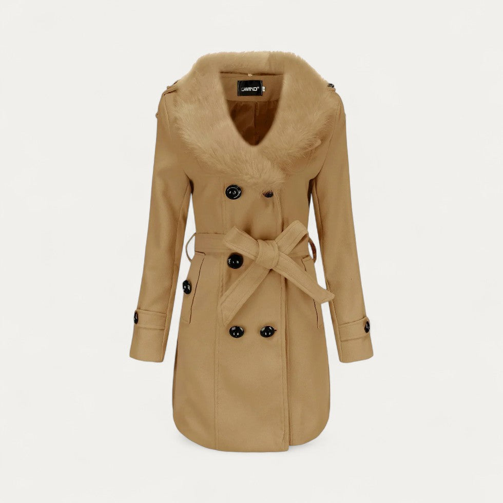 Trench-coat femme à col en fausse fourrure