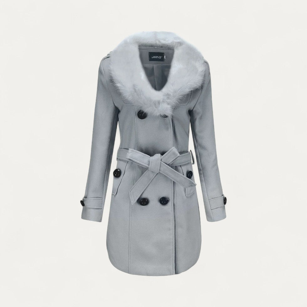 Trench-coat femme à col en fausse fourrure