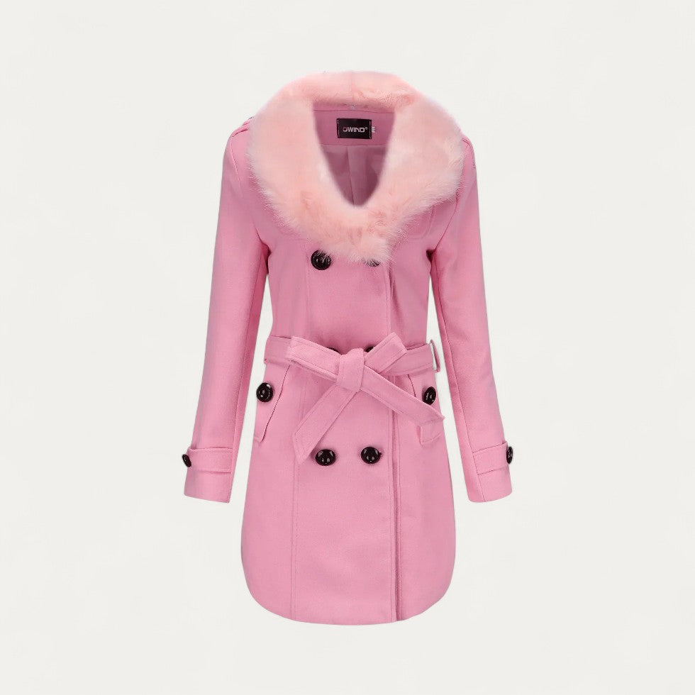 Trench-coat femme à col en fausse fourrure