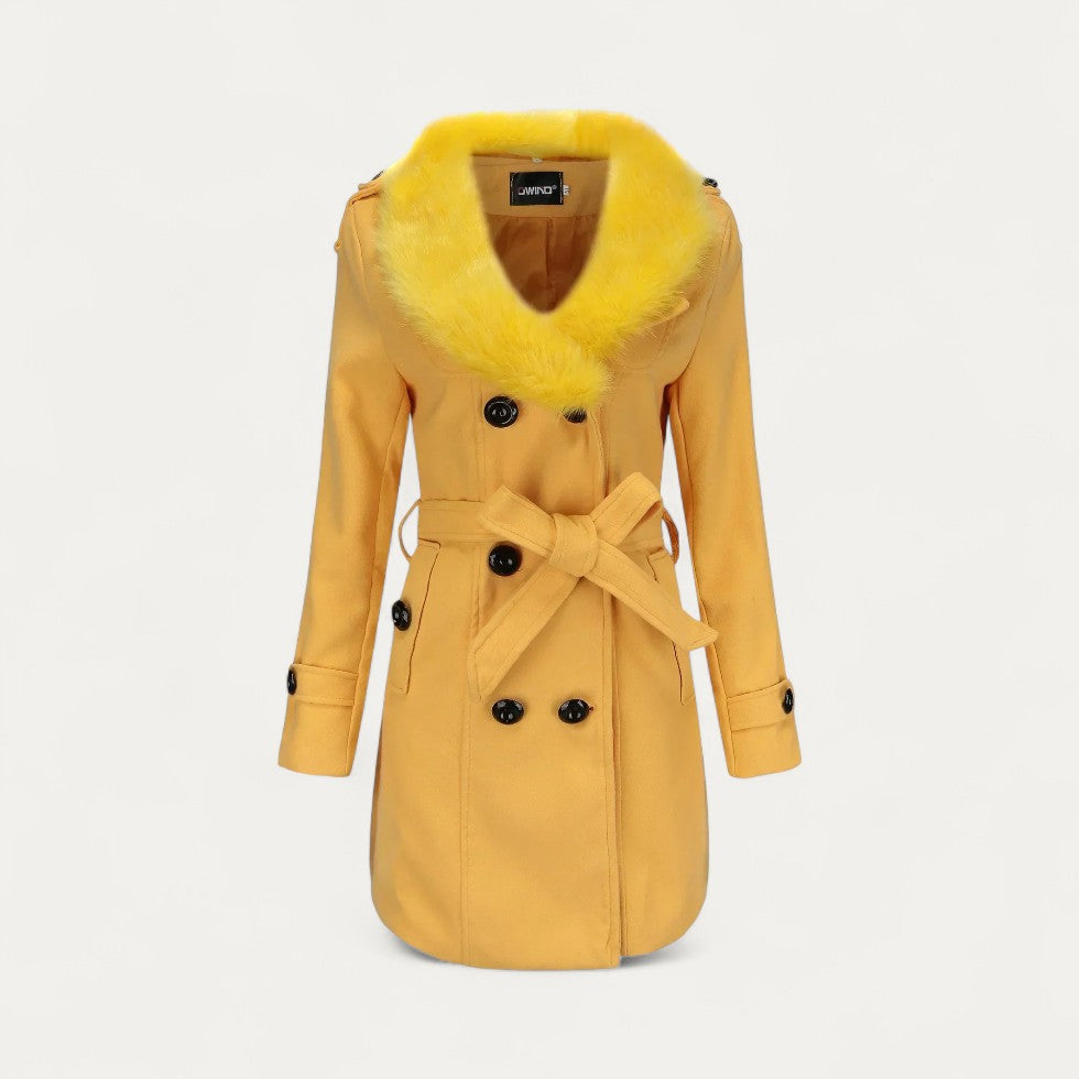Trench-coat femme à col en fausse fourrure
