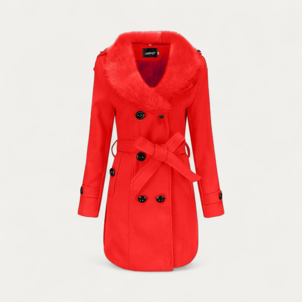 Trench-coat femme à col en fausse fourrure