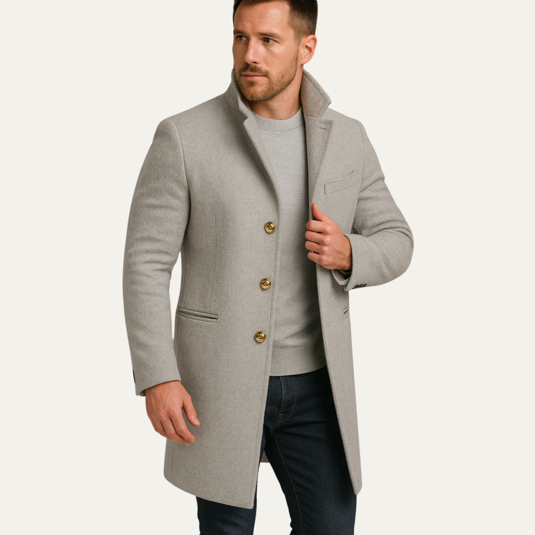 Trench-coat mi-long à boutons dorés pour homme