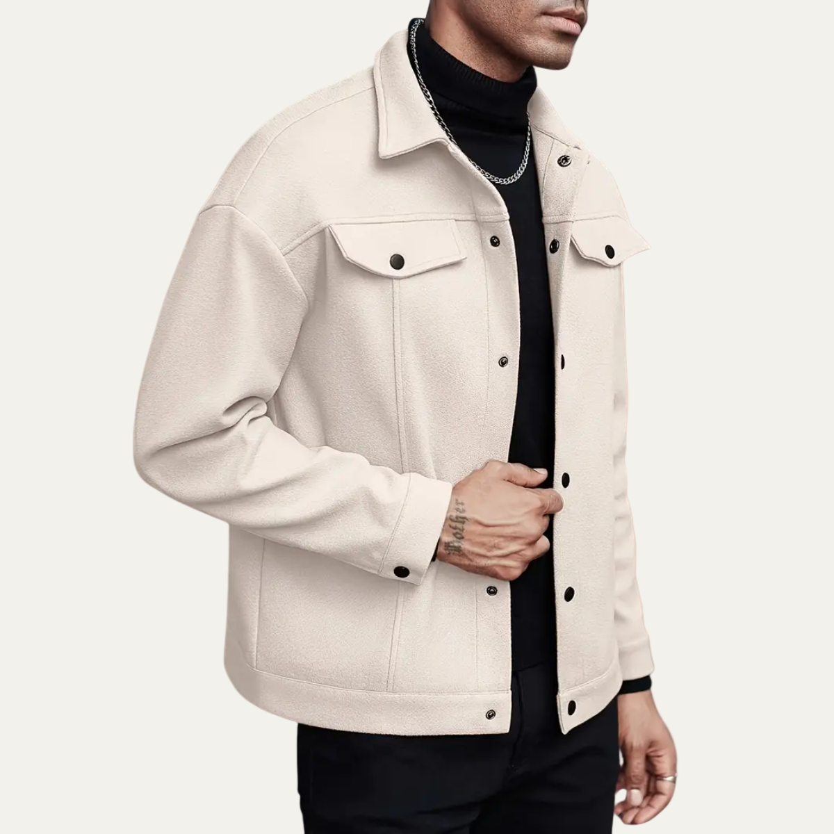 Veste-chemise classique pour homme en laine mélangée