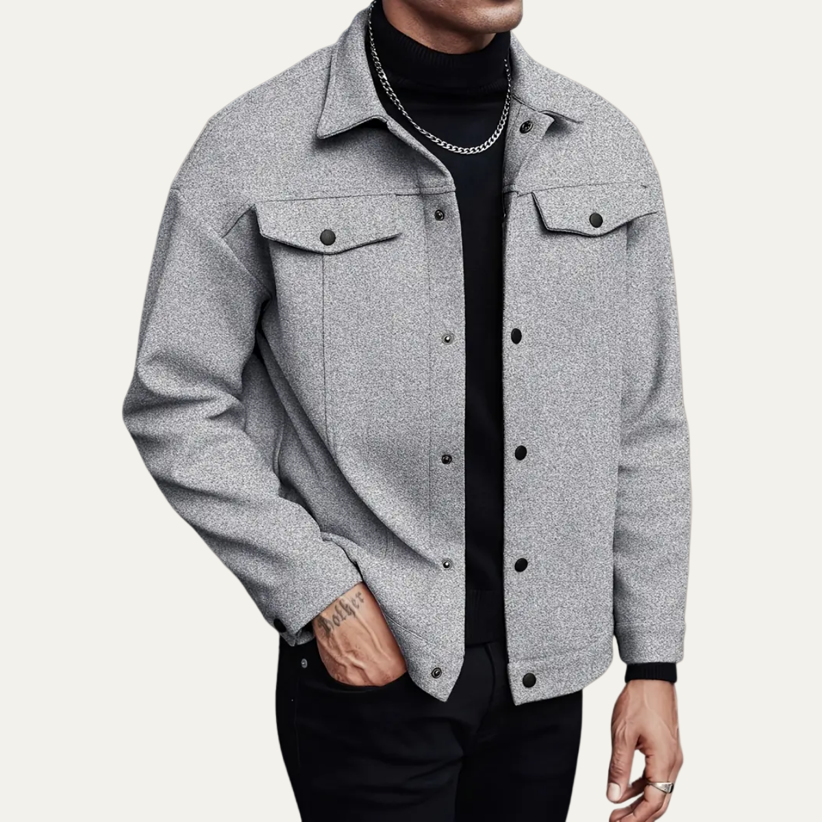 Veste-chemise classique pour homme en laine mélangée