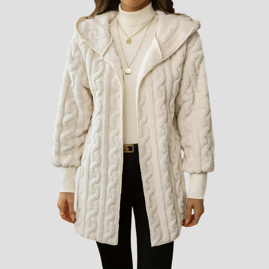 Veste à capuche en fausse fourrure torsadée pour femme