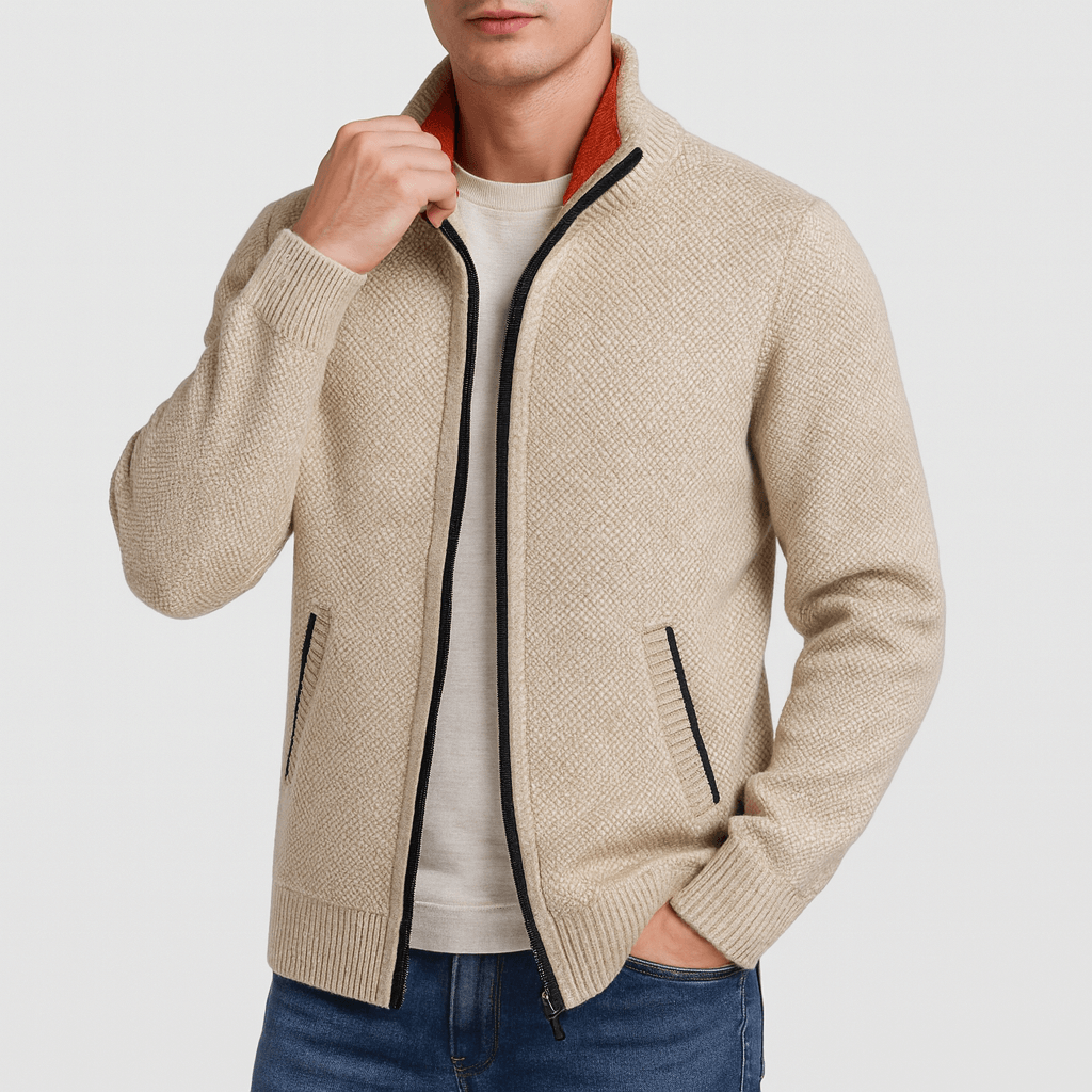 Veste à col montant zippée texturée pour homme