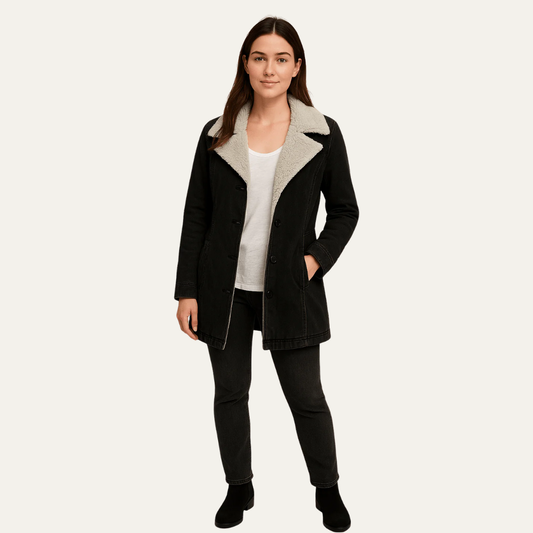 Veste à col sherpa pour femme, simple boutonnage