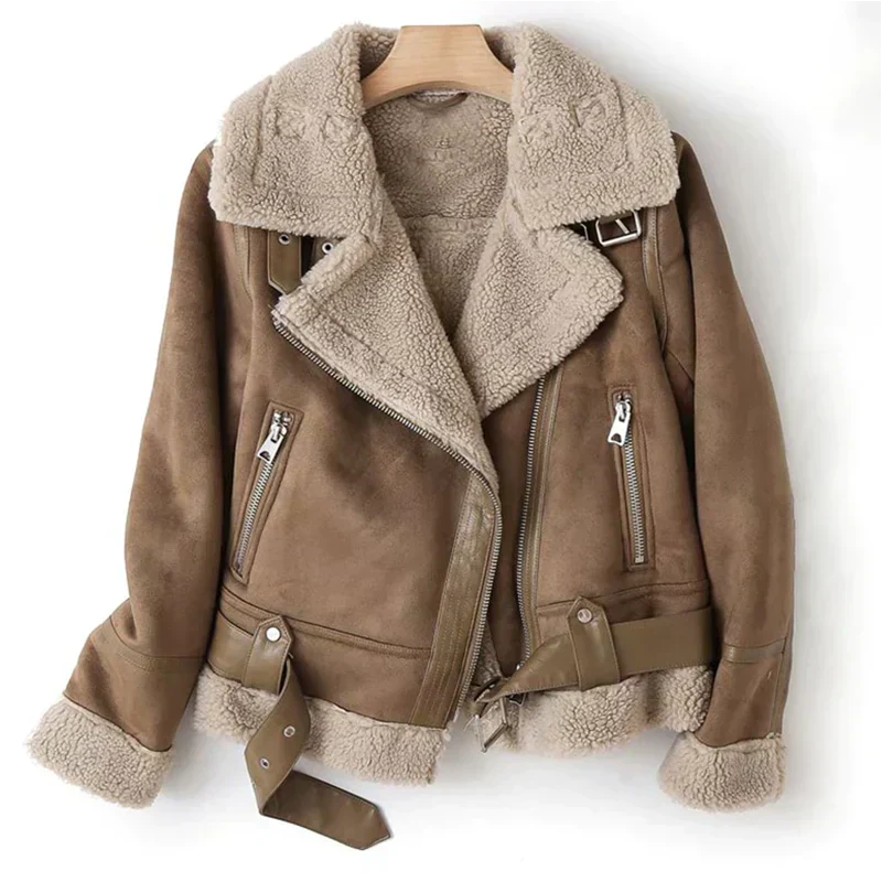 Veste aviateur en peau lainée pour femme