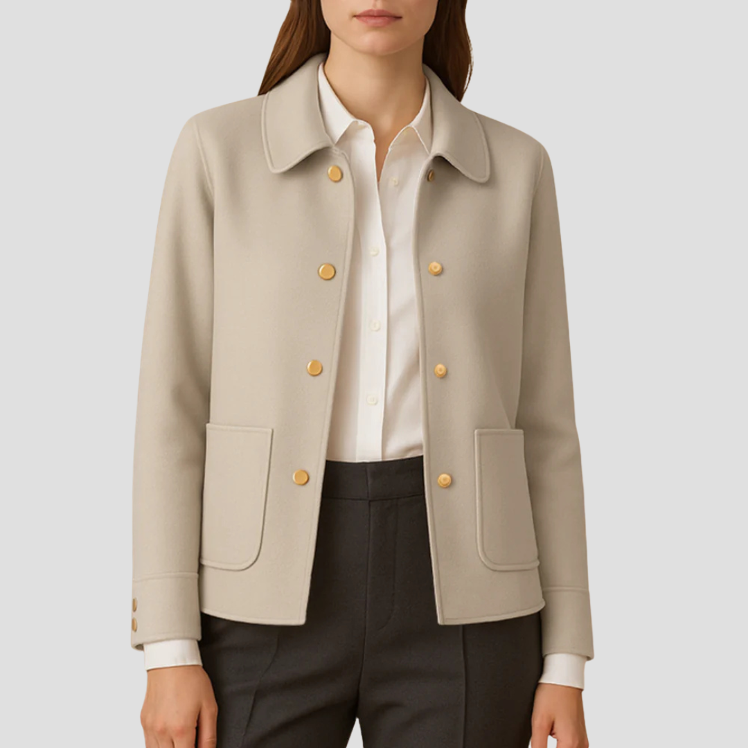 Veste blazer courte à boutons dorés pour femme