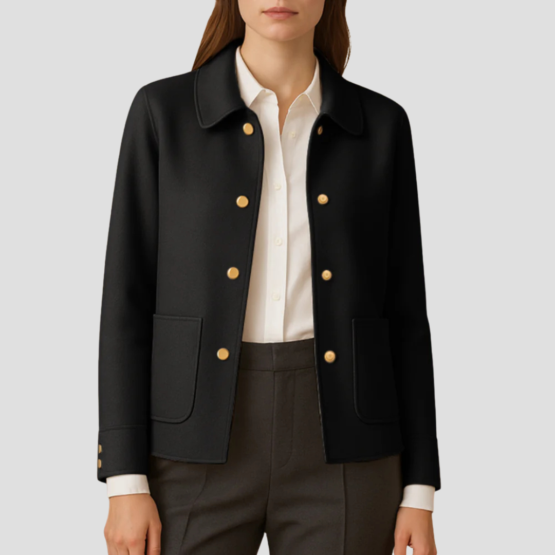 Veste blazer courte à boutons dorés pour femme