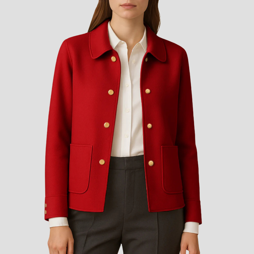 Veste blazer courte à boutons dorés pour femme