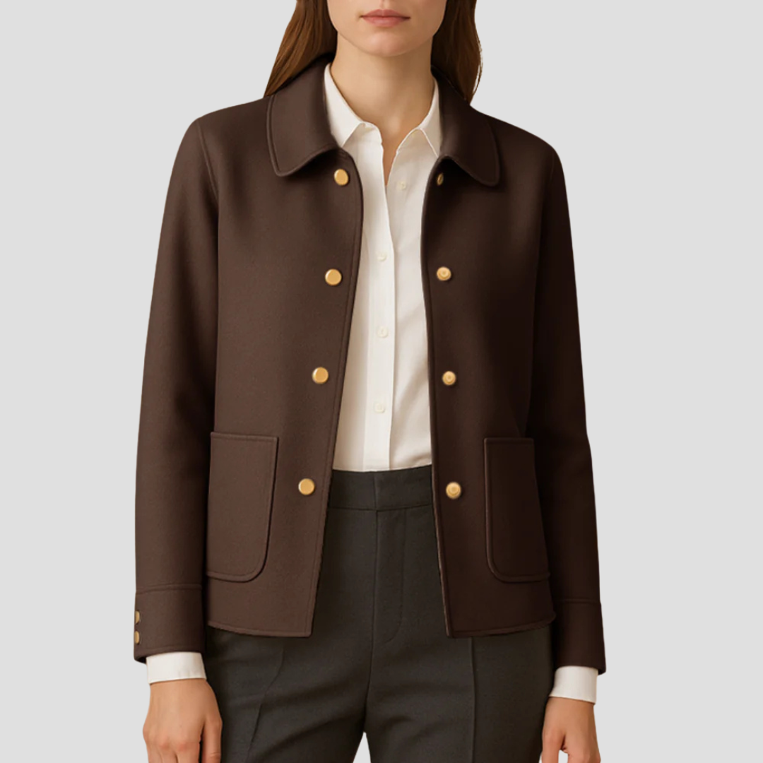 Veste blazer courte à boutons dorés pour femme