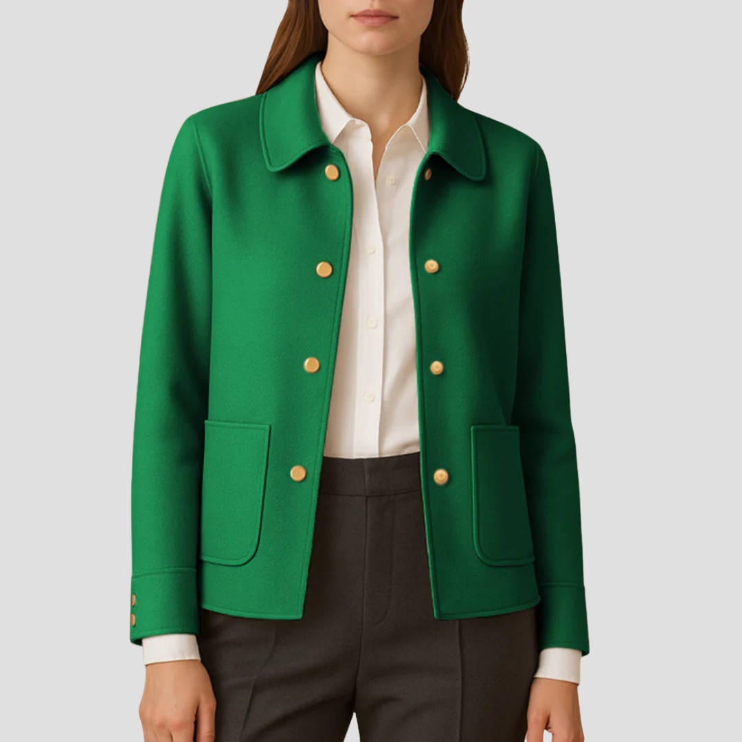 Veste blazer courte à boutons dorés pour femme
