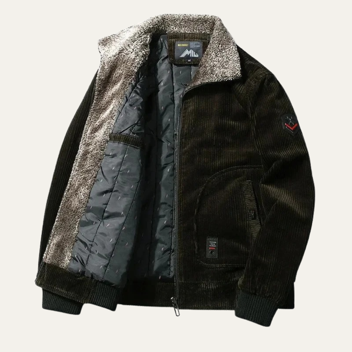 Veste bomber en velours côtelé doublée polaire sherpa pour homme