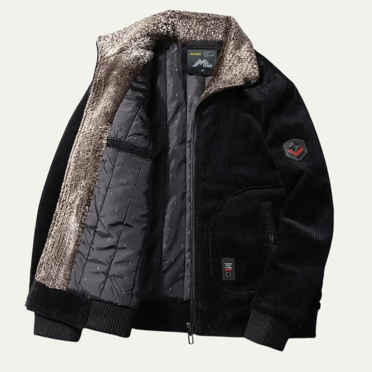 Veste bomber en velours côtelé doublée polaire sherpa pour homme