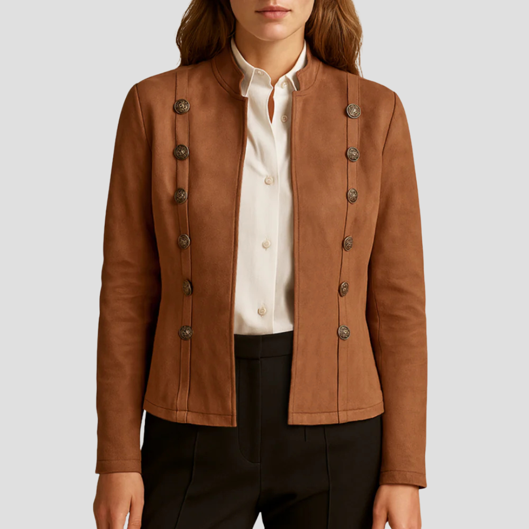 Veste boutonnée en daim pour femme, d'inspiration militaire